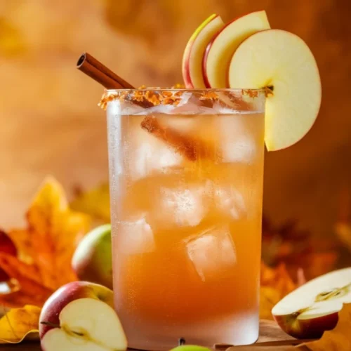 a refreshing Apple Cider Mocktail in a tall, frosted glass