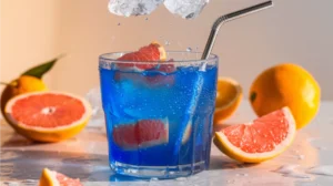 Blue Citrus Cooler Mocktail with fresh grapefruit segments