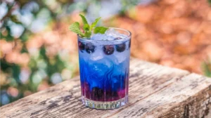 Non-alcoholic Blueberry Mojito with fresh mint and muddled blueberries