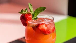 Fresh Citrus Strawberry Mocktail with strawberry and mint garnish