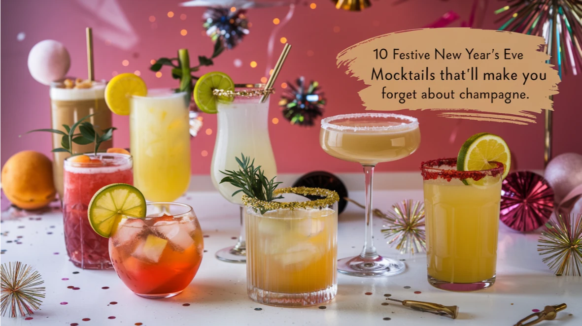 a festive illustration of New Year's Eve mocktails