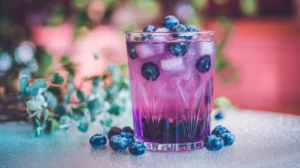 Vibrant blueberry lemonade with blueberry ice cubes